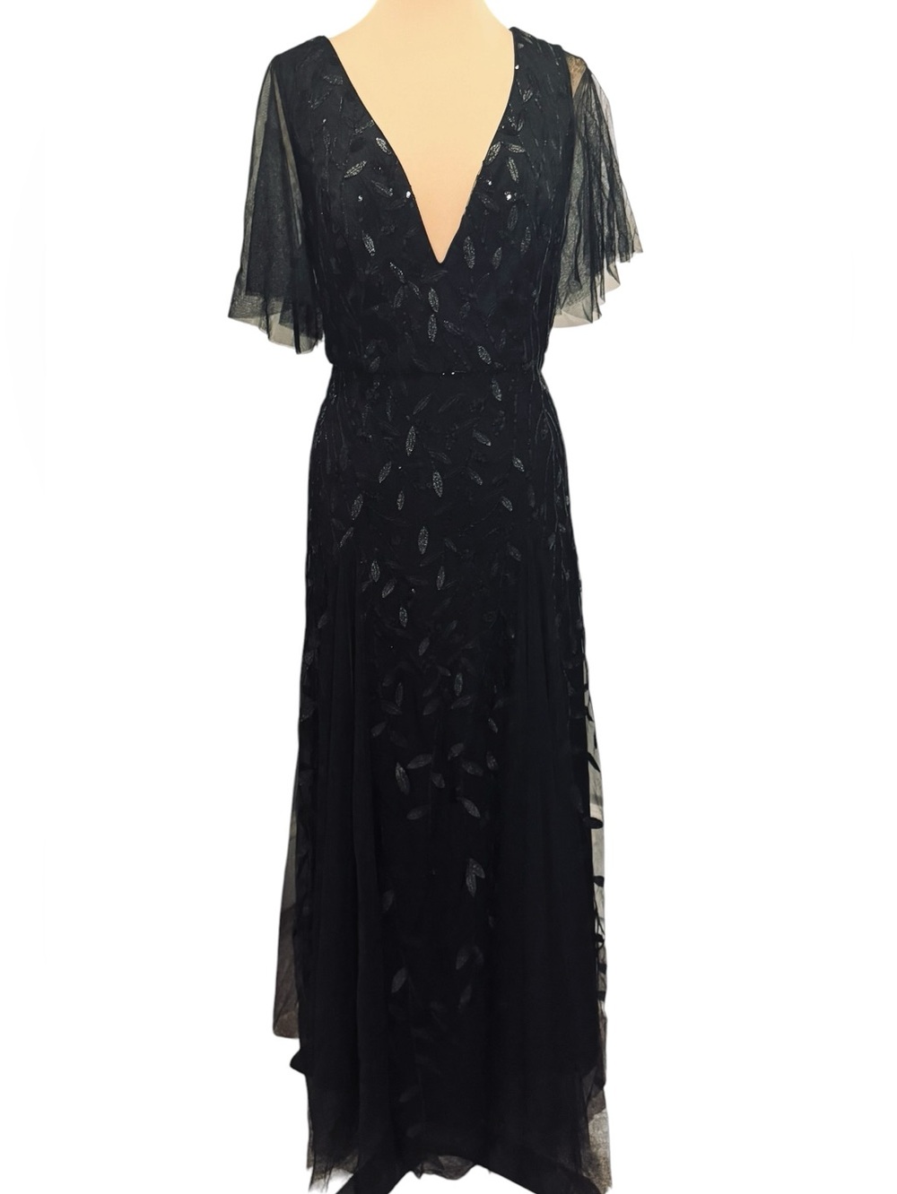 Ever Pretty Black Beaded Embroidered Sequin Deep V Evening Gown Formal Dress XL